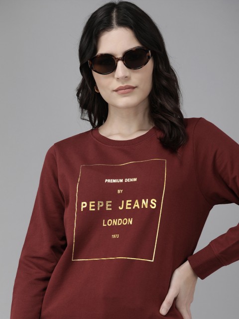 

Pepe Jeans Women Maroon Printed Sweatshirt