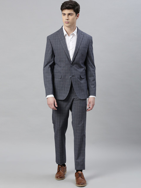 

Peter England Elite Men Blue & Grey Neo Slim Fit Checked Single-Breasted Formal Suit