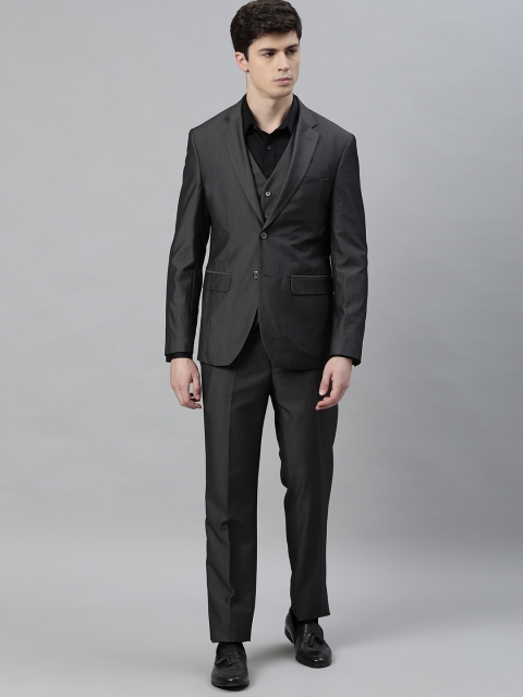 

Peter England Elite Men Grey Self Design Neo Slim Fit Single-Breasted Three-Piece Suit, Charcoal