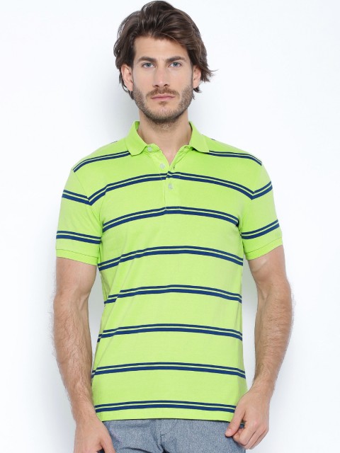 

United Colors of Benetton Green & Blue Striped Polo T-shirt