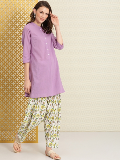 

House of Pataudi Women Lavender Solid Kurti with Patiala