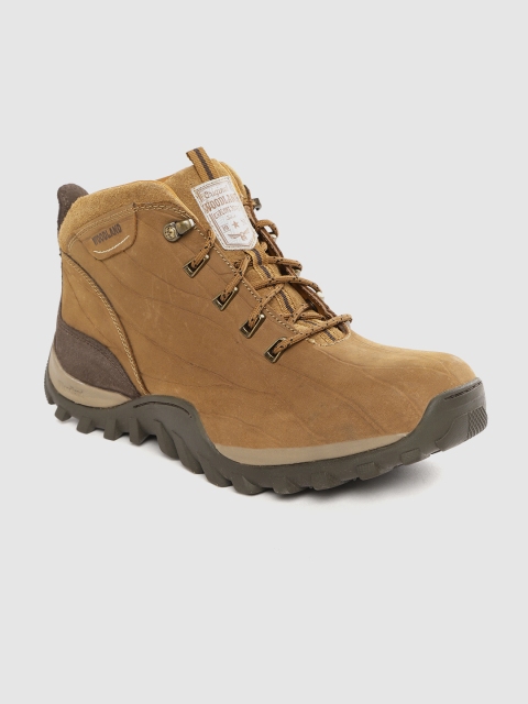 

Woodland Men Camel Brown Textured Nubuck Mid-Top Trekking Shoes