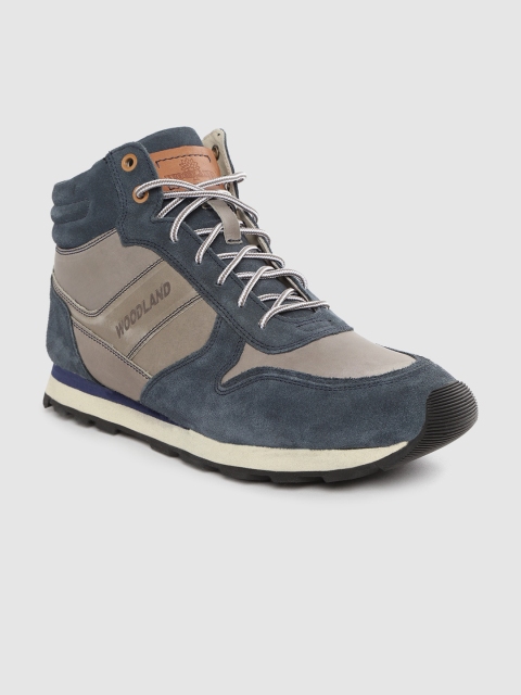 

Woodland Men Navy Blue & Grey Colourblocked Suede Mid-Top Sneakers