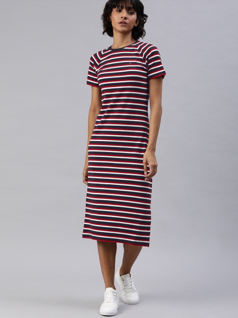 

Tommy Hilfiger Women Red & Navy Blue Striped T-shirt Dress