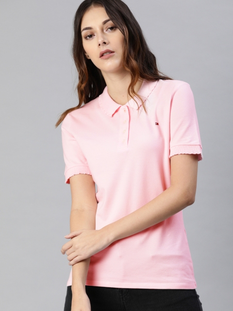 

Tommy Hilfiger Women Pink Solid Polo Collar T-shirt