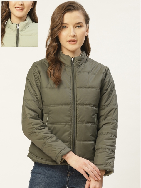 

Duke Women Olive Green Solid Reversible Padded Jacket