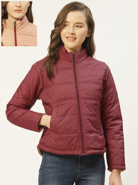 

Duke Women Maroon & Peach-Coloured Solid Reversible Padded Jacket