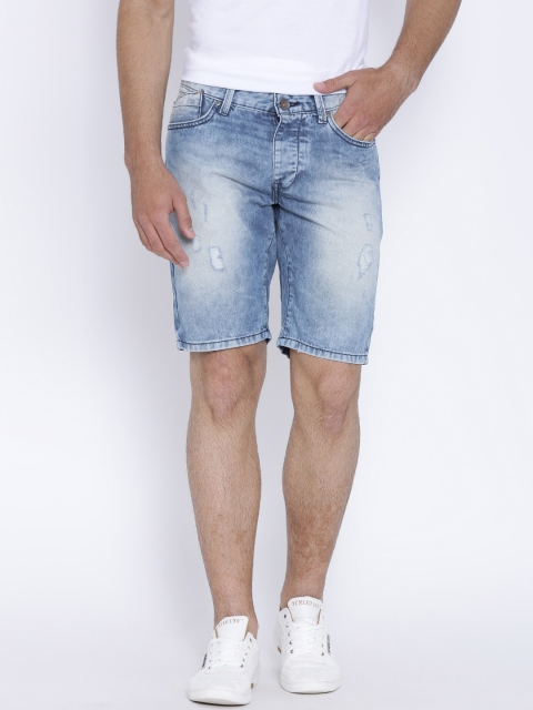 

United Colors of Benetton Men Blue Washed Slim Fit Denim Shorts