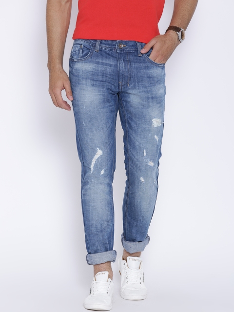 

United Colors of Benetton Men Blue Slim Fit Mid-Rise Low Distress Jeans