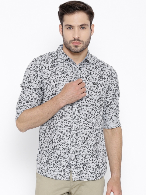 

United Colors of Benetton Grey Floral Print Linen Casual Shirt