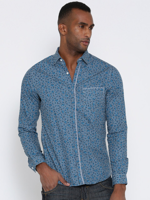 

United Colors of Benetton Blue Printed Checked Casual Shirt