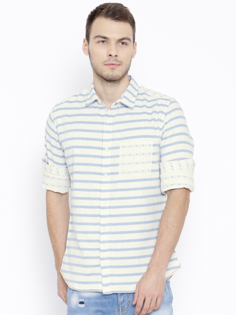

United Colors of Benetton Off-White Striped Casual Shirt