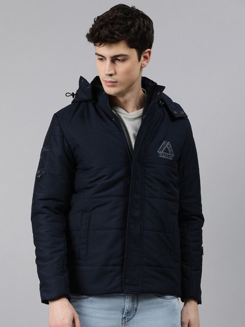 

SPYKAR Men Navy Blue Solid Hooded Insulator Padded Jacket with Applique