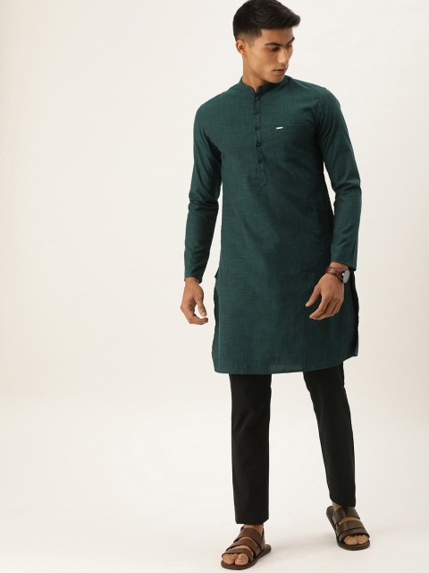 

Peter England Men Green Woven Design Straight Kurta