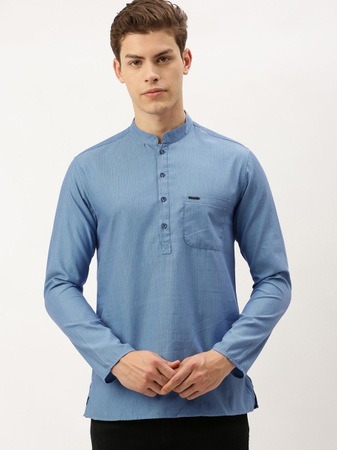 

Peter England Men Blue Self-Striped Straight Kurta