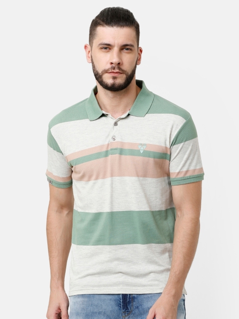 

Voi Jeans Men Mint Green & White Colourblocked Polo Collar T-shirt