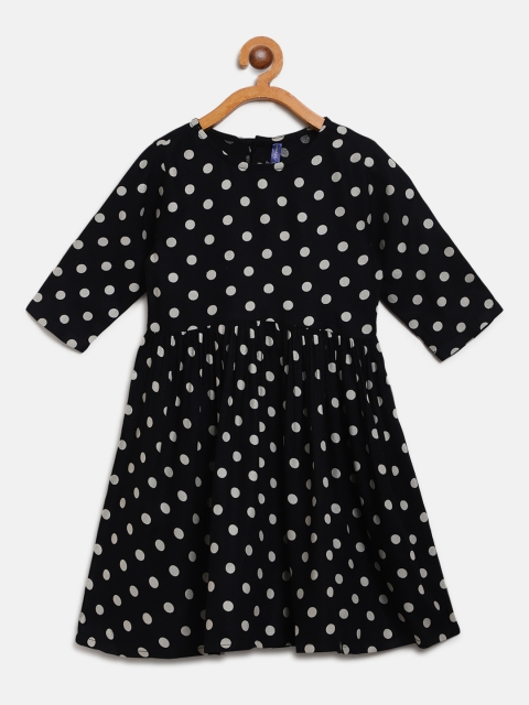 

YK Girls Black & Grey Polka Dot Print A-Line Dress