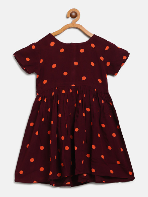 

YK Girls Burgundy & Orange Polka Dot Print A-Line Dress