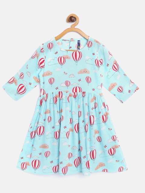 

YK Girls Blue & Red Parachute Print A-Line Dress