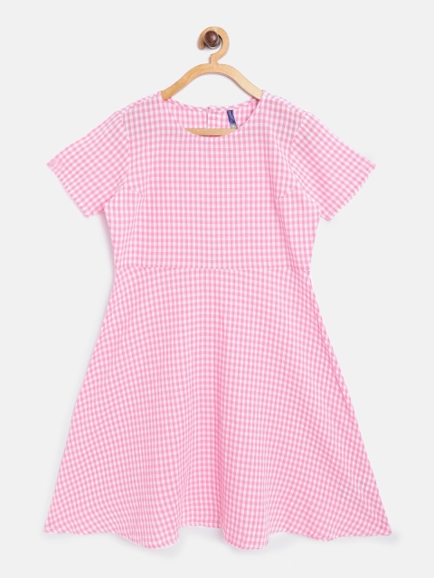 

YK Girls Pink & White Checked A-Line Dress