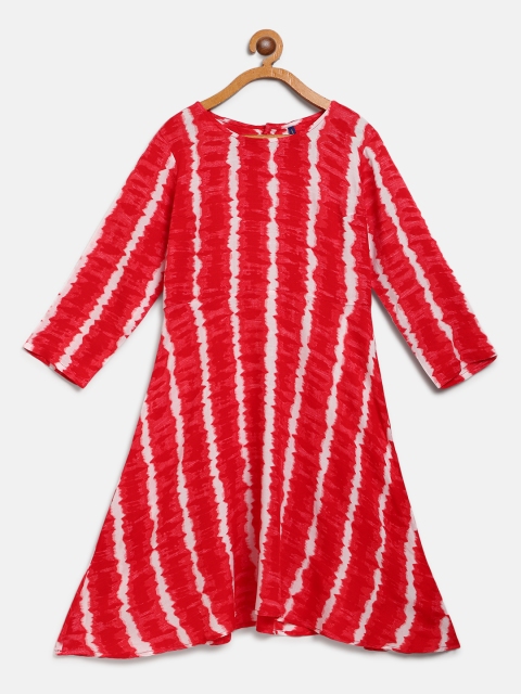 

YK Girls Red & White Tie & Dye A-Line Dress