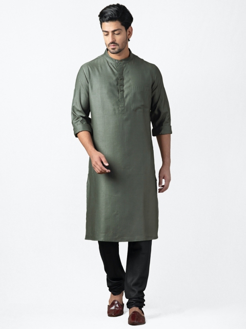 

Fabindia Men Green Solid Straight Kurta