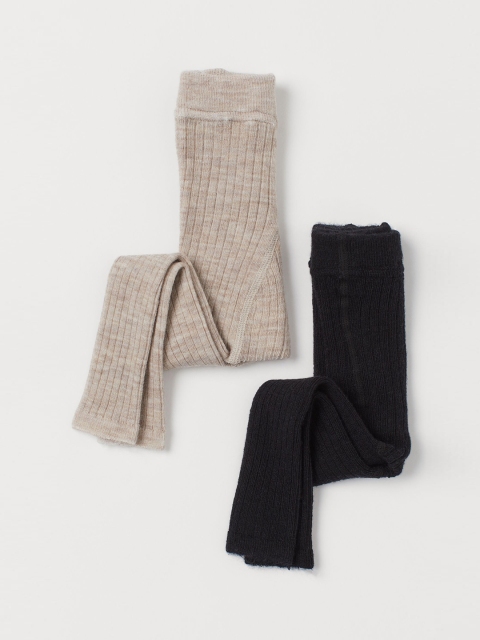 

H&M Kids 2-Pack Wool-Blend Leggings, Beige