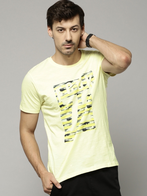 

French Connection Yellow Printed Pure Cotton T-shirt