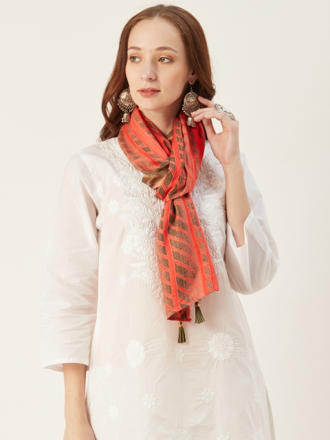 shiloh Women Coral & Brown Printed Stole