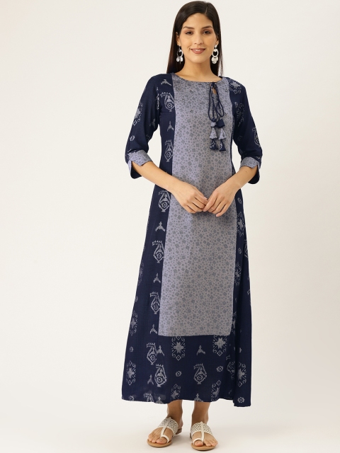 

shiloh Women Navy Blue & Grey Printed Maxi Dress