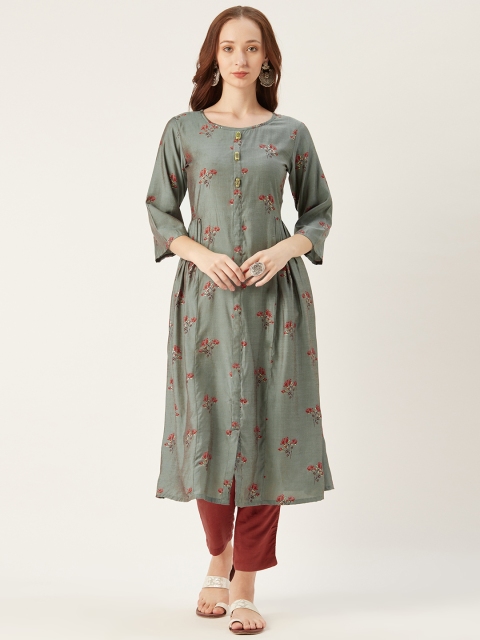 

shiloh Women Green & Maroon Printed Kurta with Trousers