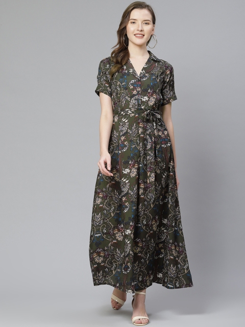 

SIRIKIT Women Olive Green Floral Print Maxi Dress