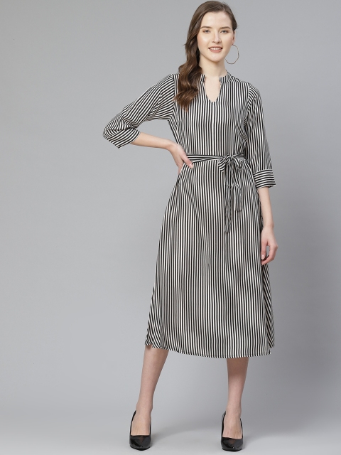 

SIRIKIT Women Off-White & Black Striped A-Line Dress