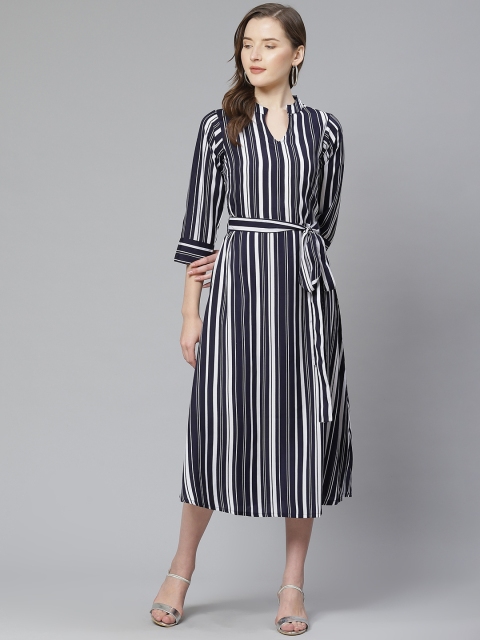 

SIRIKIT Women Navy Blue & White Striped A-Line Dress