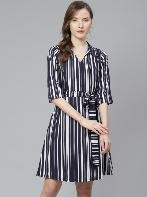 

SIRIKIT Women White & Navy Striped A-Line Dress