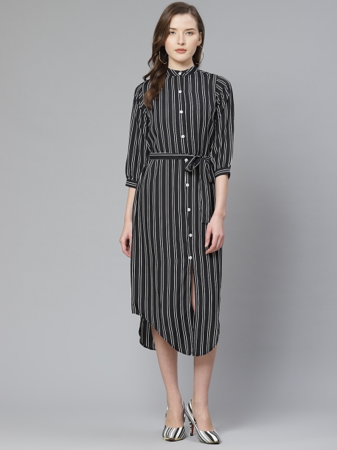 

SIRIKIT Women Black & White Striped Striped Shirt Dress