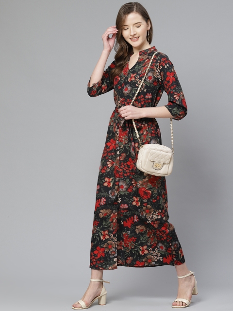 

SIRIKIT Women Black & Red Floral Printed A-Line Dress