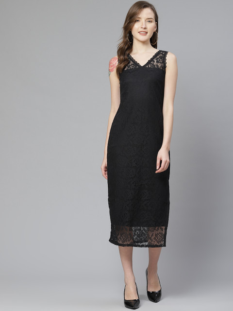 

SIRIKIT Women Black Lace Sheath Dress