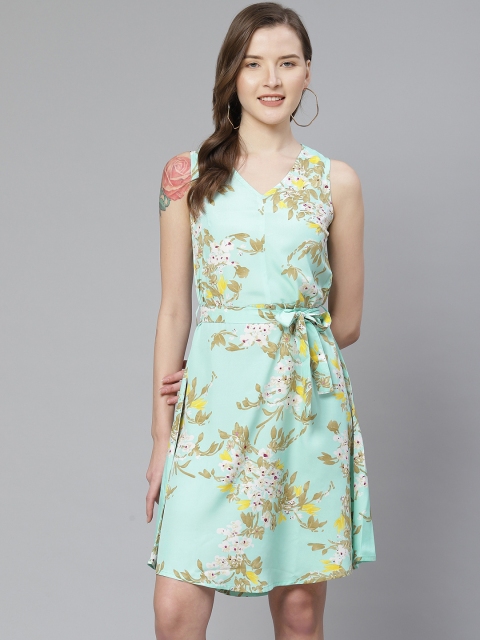 

SIRIKIT Women Sea Green & White Floral Print A-Line Dress