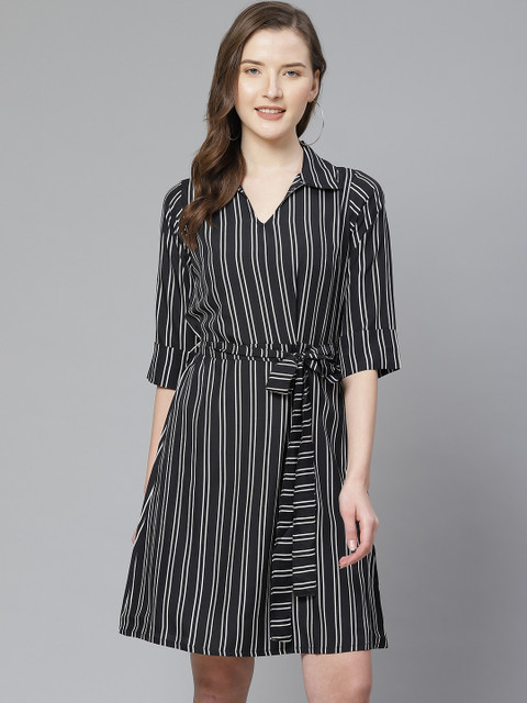 

SIRIKIT Women Black & White Striped A-Line Dress