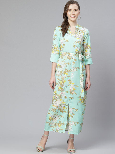 

SIRIKIT Women Sea Green & White Floral Print Maxi Dress