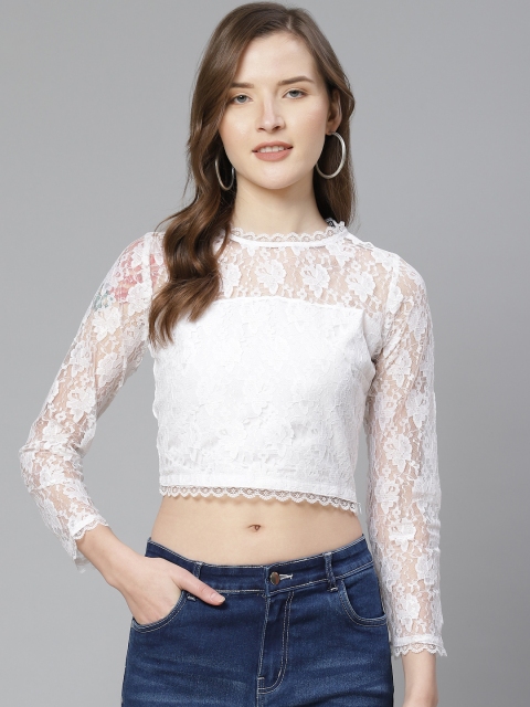 

SIRIKIT Women White Lace Crop Top