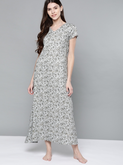 

HERE&NOW Grey & Off-White Printed Maxi Nightdress