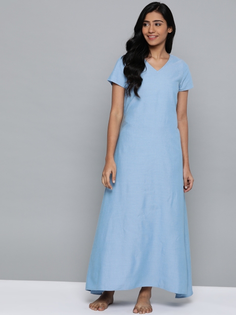 

HERE&NOW Blue Solid Maxi Nightdress