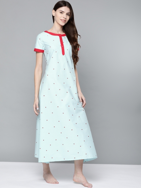 

HERE&NOW Sea Green & White Striped Maxi Nightdress