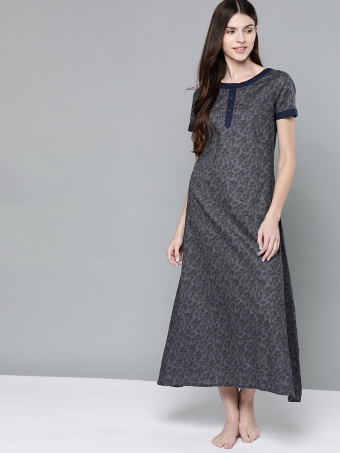 

HERE&NOW Charcoal Grey & Black Floral Print Maxi Nightdress