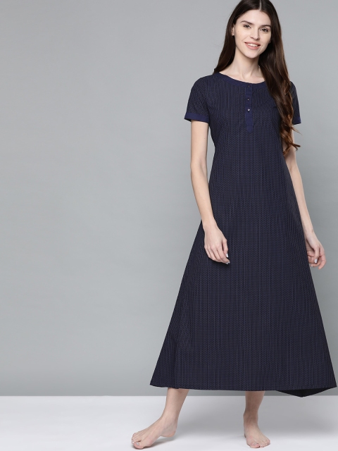 

HERE&NOW Black & Navy Blue Striped Maxi Nightdress