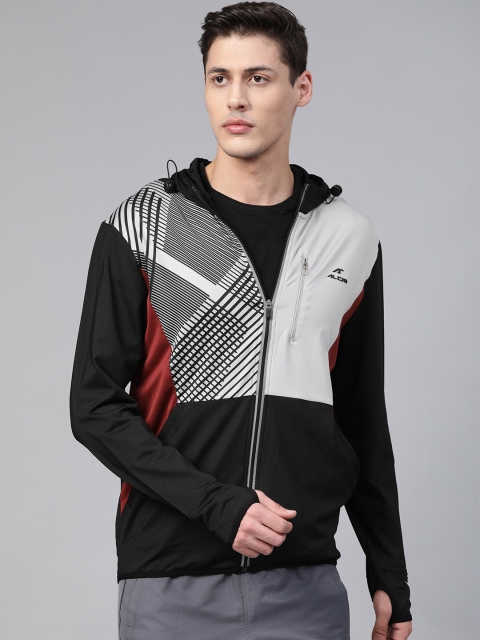 

Alcis Men Black & Grey Printed Hooded Training Jacket