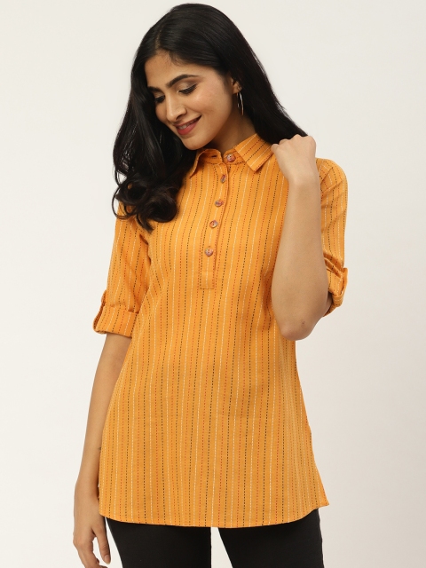 

Cottinfab Women Mustard Yellow & Red Striped Tunic