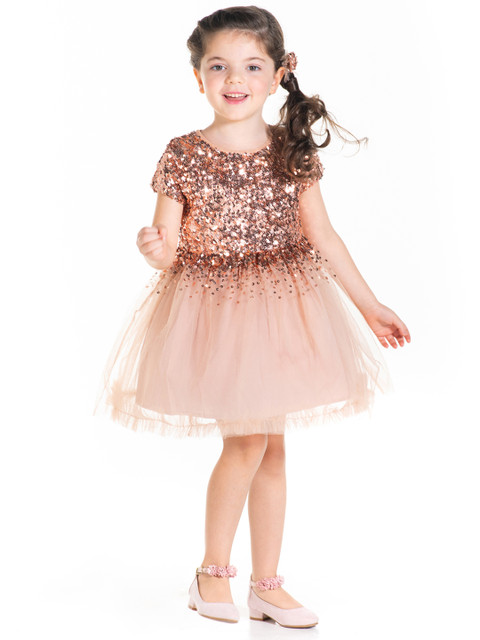 

Cherry Crumble Girls Peach-Coloured Embellished Fit and Flare Dress